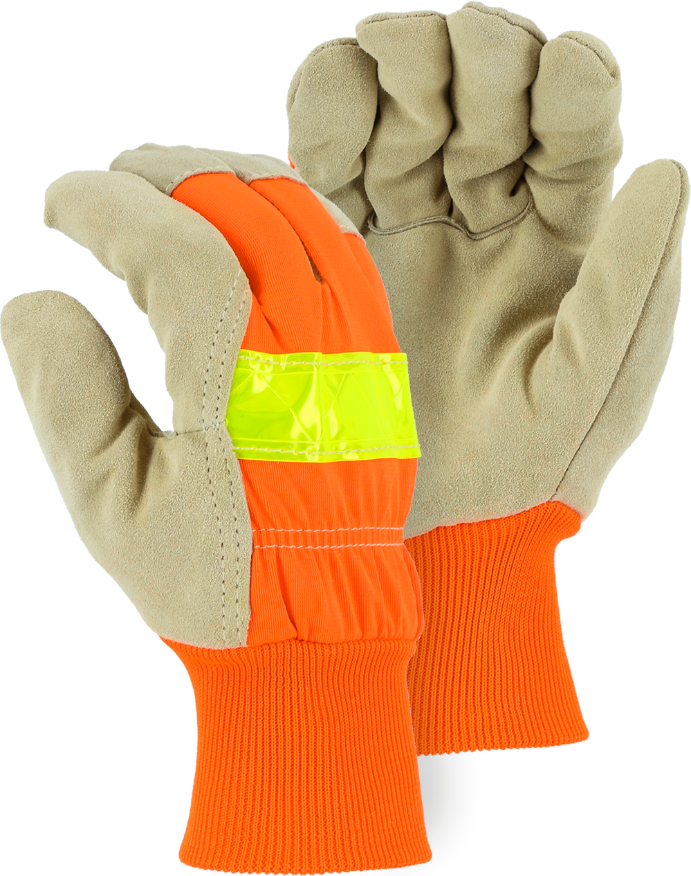 1961 - Winter Lined Split Pigskin Leather Palm Glove with Hi Vis Woven Back image 0
