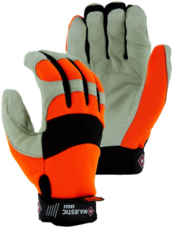 2152HV - Bald Eagle Mechanics Glove with Pigskin Palm and Hi Vis Stretch Back image 0