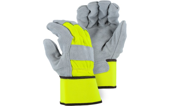 2501CD - Split Cowhide Leather Double Palm Glove with High Vis Canvas Back