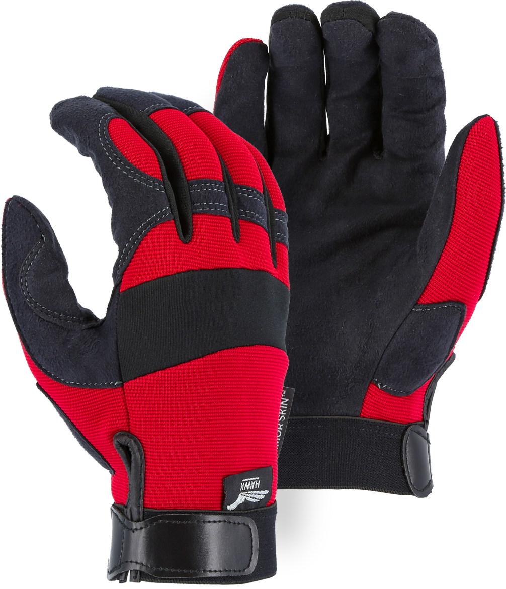 2137BK - Black Armor Skin Mechanics Glove with Colored Knit Back image 3