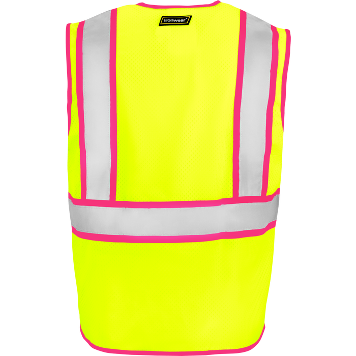 1284-Z-T - ANSI Class 2 Safety Vest with Zipper and Pink Binding image 1