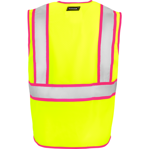 1284-Z-T - ANSI Class 2 Safety Vest with Zipper and Pink Binding image 1