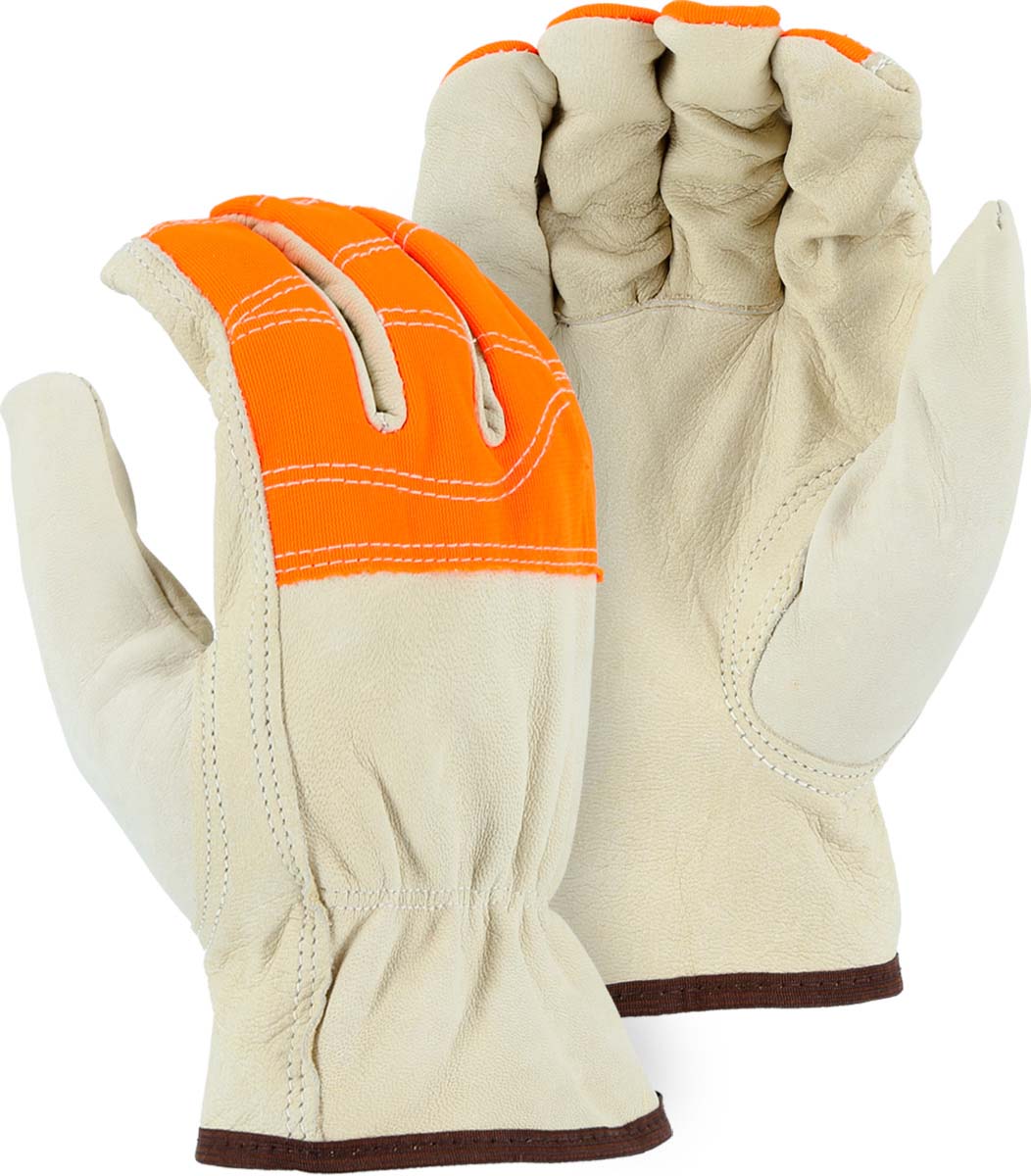 1554HVO - Goatskin Drivers Glove with High Vis Orange Cloth Fingers image 0