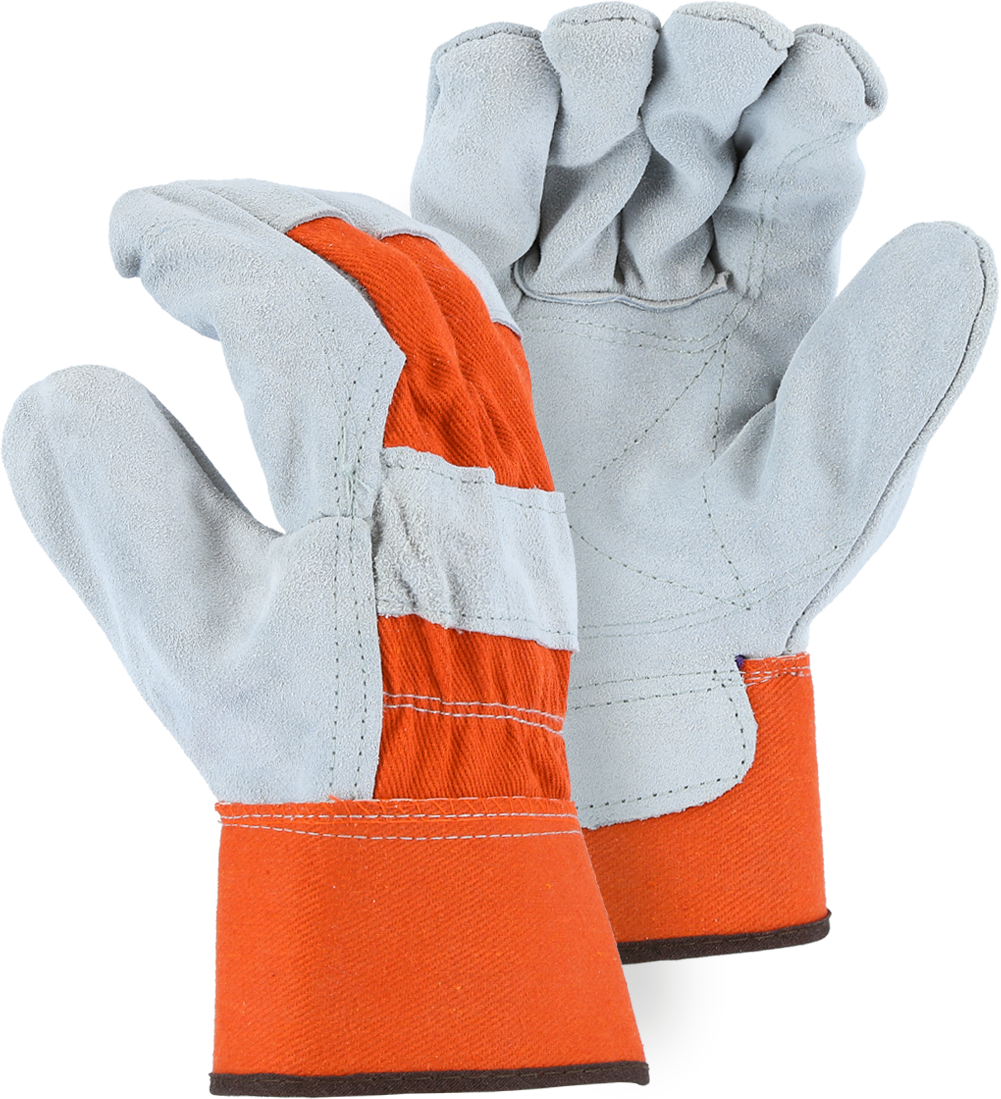 2501CD - Split Cowhide Leather Double Palm Glove with High Vis Canvas Back image 0