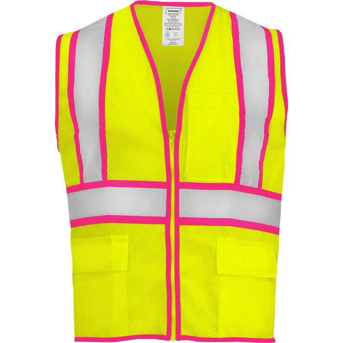 1284-Z-T - ANSI Class 2 Safety Vest with Zipper and Pink Binding image 0