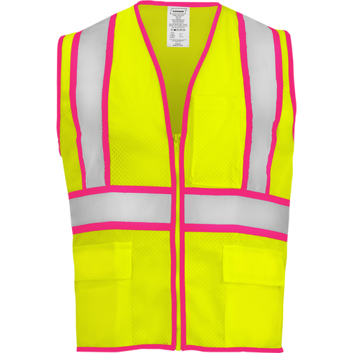 1284-Z-T - ANSI Class 2 Safety Vest with Zipper and Pink Binding image 0