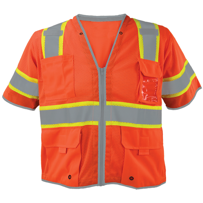 1299-Z-RD - Heavy Duty ANSI Class 3 Safety Vest with Zipper and Clear ID Pocket image 2