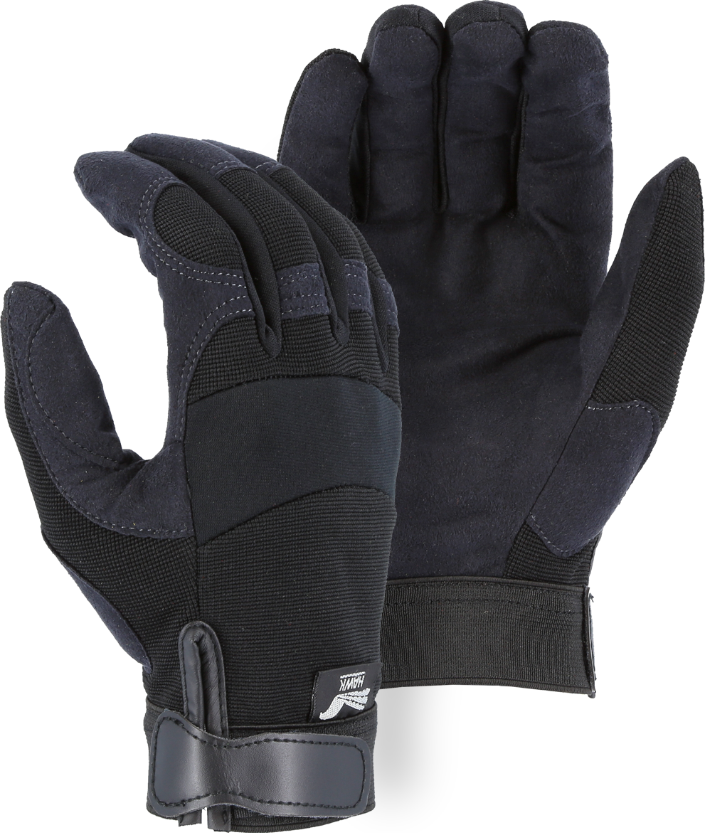 2137BK - Black Armor Skin Mechanics Glove with Colored Knit Back image 0